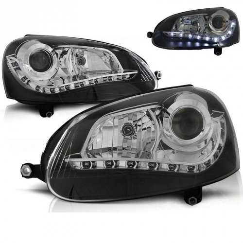 2 Phares avant VW Golf 5 03-09 DragonLED - Noir