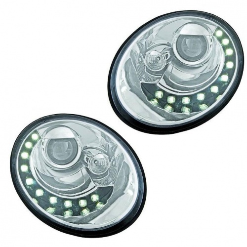2 Phares VW New Beetle 06-12 - DRL LED - Chrome