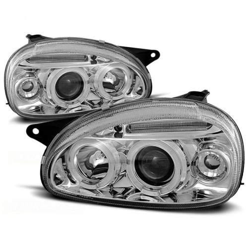 2 Phares avant Opel Corsa B 93-00 angel eyes - Chrome