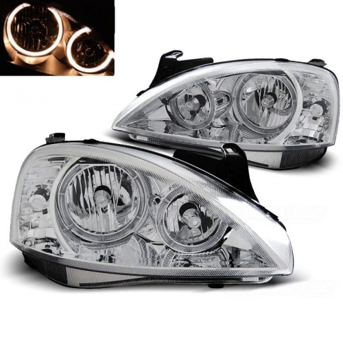 2 Phares avant Opel Corsa C 00-06 angel eyes - Chrome