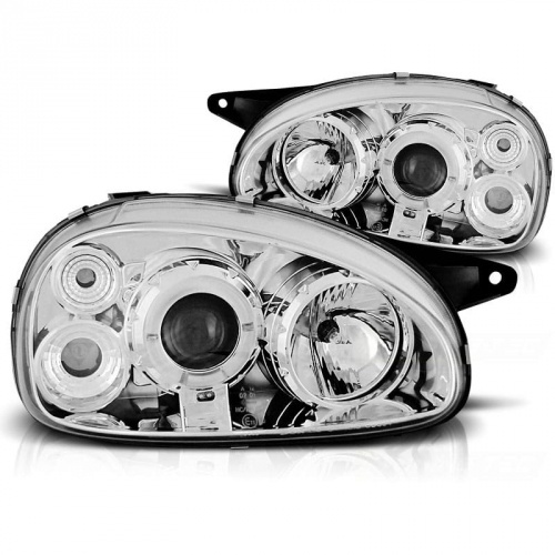 2 Phares avant Opel Corsa B 93-00 angel eyes - Chrome