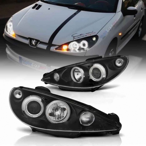 2 Phares avant Peugeot 206 Angel Eyes CCFL 02+ - Noir