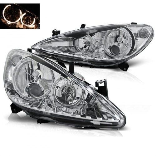 2 Phares avant Peugeot 307 01-05 Angel Eyes jaune - Chrome
