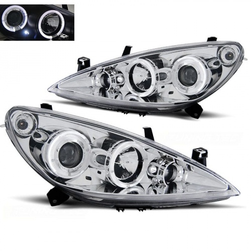 2 Phares avant Peugeot 307 01-05 Angel Eyes blanc - Chrome