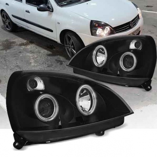 2 Phares avant Renault Clio 2 01-05 Angel Eyes CCFL - Noir