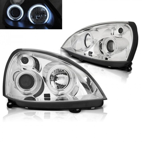 2 Phares avant Renault Clio 2 01-05 Angel Eyes CCFL - Chrome