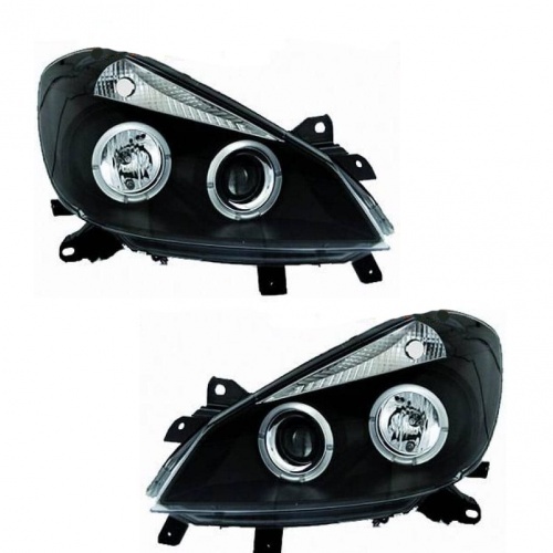 2 Phares avant Renault Clio 3 05-09 Angel Eyes - Noir