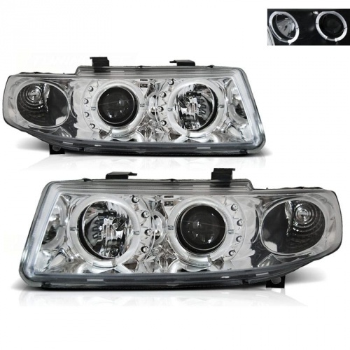 2 Phares SEAT Leon Toledo 1M 99-04 - Angel Eyes LED - Chrome