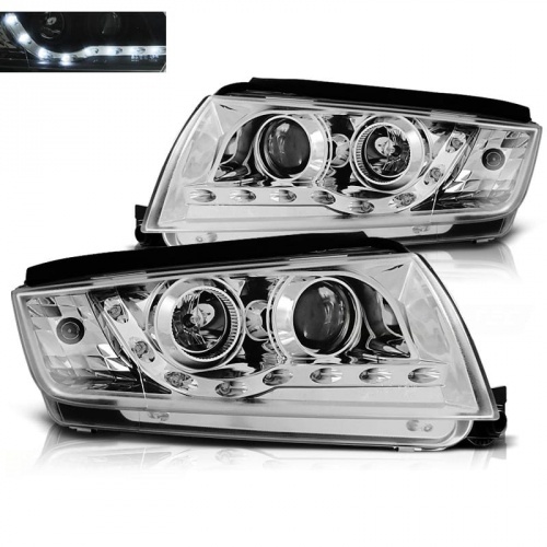 2 Phares avant Skoda Fabia devil eyes LED - 99-07 - Chrome