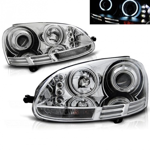 2 Phares avant VW Golf 5 03-09 Angel Eyes CCFL - Chrome