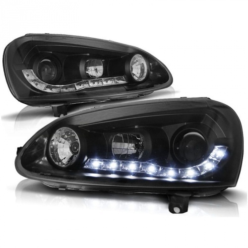 2 Phares avant VW Golf 5 03-09 DragonLED - Noir