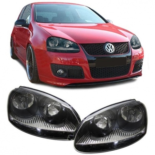 2 Phares avant VW Golf 5 03-09 - VW Jetta 05 - Noir Chrome