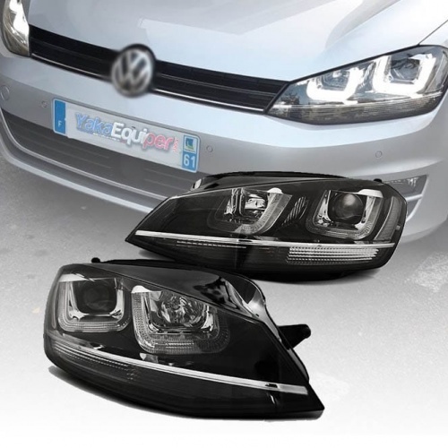 2 Phares avant VW Golf 7 - 3D LED - Noir + chrome