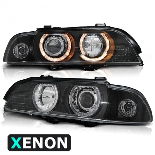 2 Phares avant BMW Serie 5 E39 95-03 xenon Angel Eyes - Noir