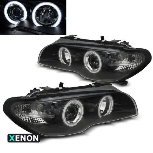 2 Phares xenon avant CCFL angel eyes blanc - BMW E46 coupe cab 03-06 - Noir
