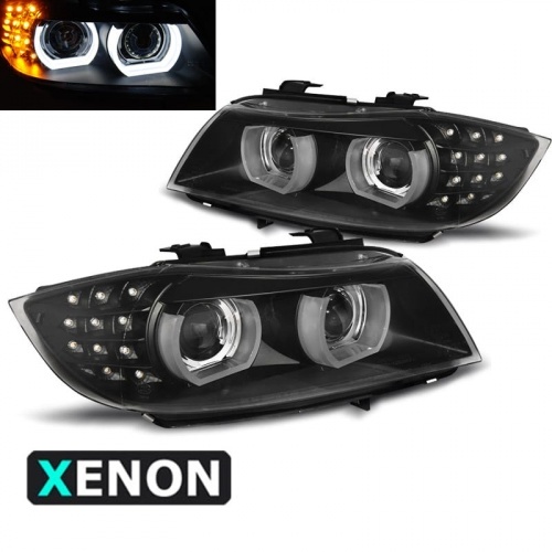 2 Phares xénon BMW Serie 3 E90 E91 lci Angel Eyes LED U-LTI 09-11 - Noir