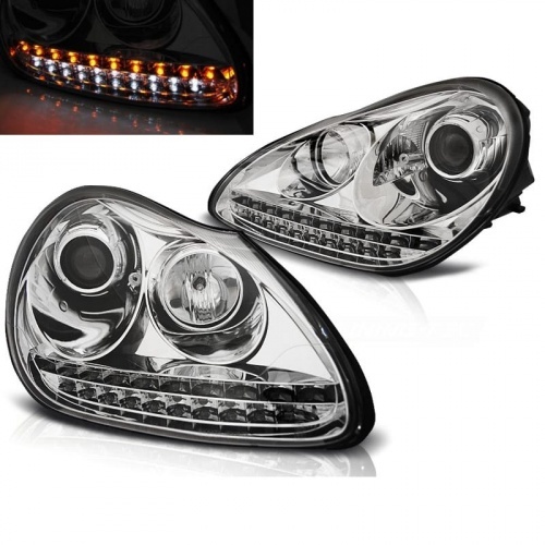 2 Phares xénon Porsche Cayenne DRL LED 03-07 - Chrome
