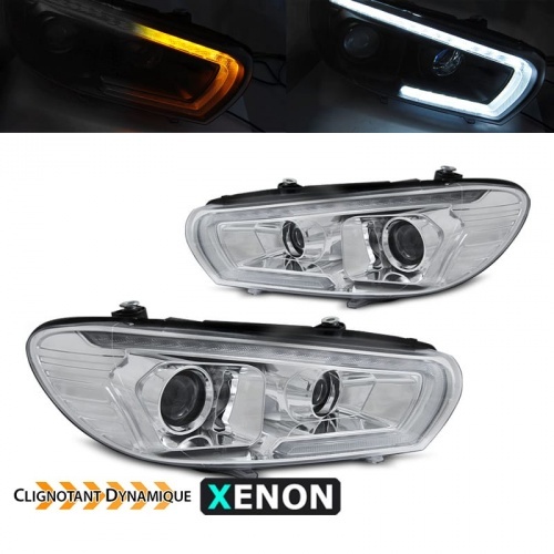 2 Phares xenon avant VW Scirocco Devil  LED dynamiques 08-14  - Chrome