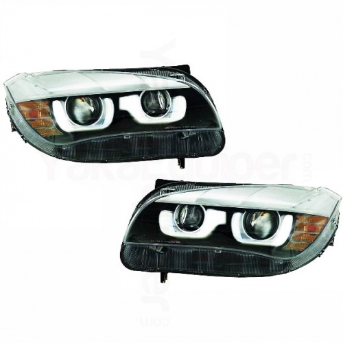 2 Phares avant xénon BMW X1 E84 Angel Eyes 3D LED 12-14 - Noir
