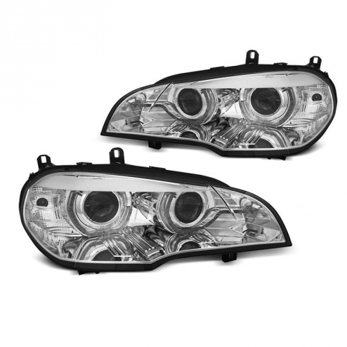 2 Phares xenon BMW X5 E70 Angel Eyes LED 07-13 - Chrome