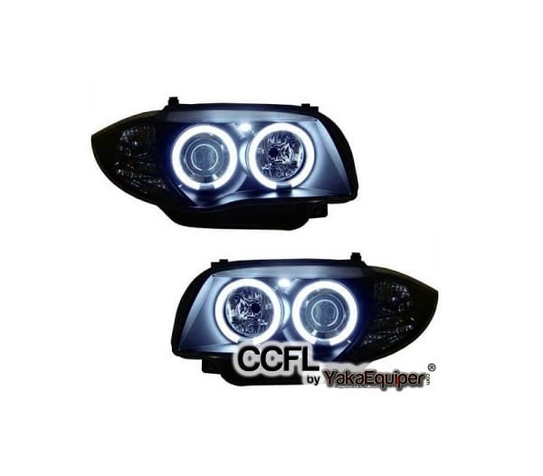 2 Phares avant BMW Serie 1 E81 E82 E87 Angel Eyes CCFL 04 et + - Noir