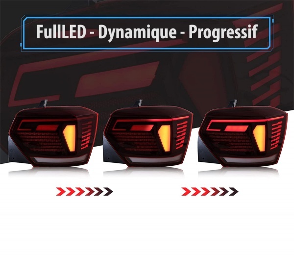 2 Feux arriere VW Polo 6 AW - progressif - fullLED dynamiques - Rouge Cerise