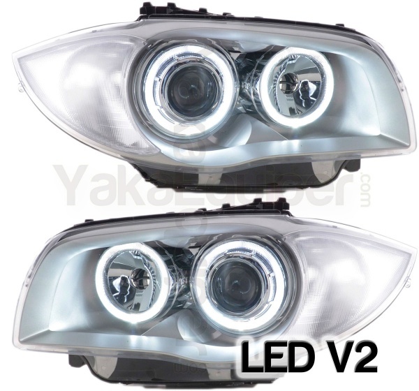 2 Phares avant BMW Serie 1 E81 E82 E87 Angel Eyes LED V2 DEPO 04 et + - Gris