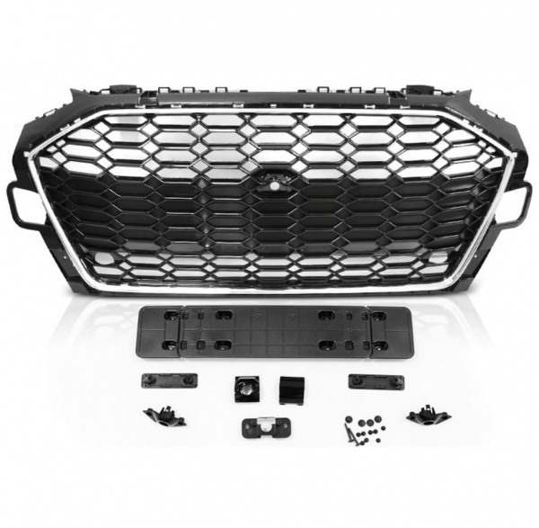 Grille calandre Audi A4 B9 19-24 - look RS4 - Chrome Noir - camera PDC