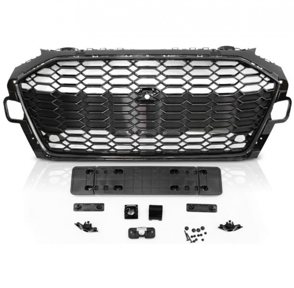 Grille calandre Audi A4 B9 19-24 - look RS4 - Noir brillant - camera PDC