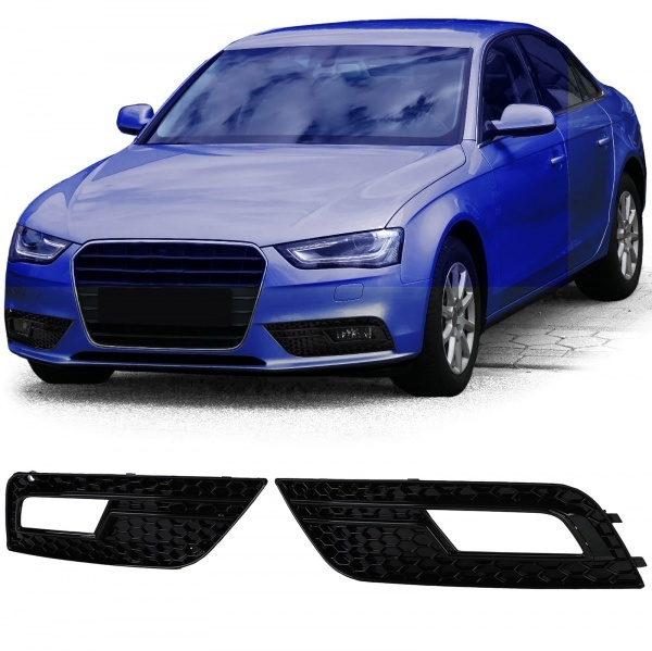 Grilles antibrouillard Audi A4 B8 facelift 11-15 - look RS4 noir brillant