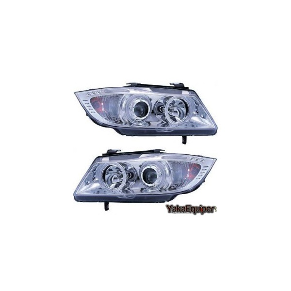 2 Phares avant BMW Serie 3 E90 E91 Angel Eyes  05-08 - Chrome