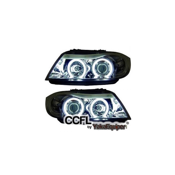 2 Phares avant BMW Serie 3 E90 E91 Angel Eyes CCFL 05-08 - Chrome
