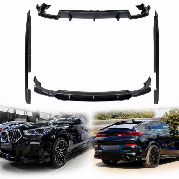 Kit aérodynamique look Black Knight noir brillant pour BMW X6 G06 19-23