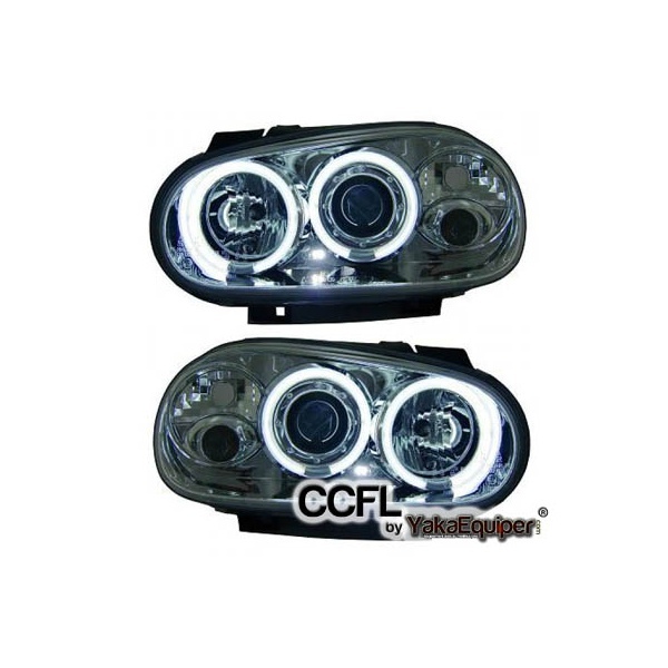 2 Phares avant VW GOLF 4 Angel Eyes CCFL 98-02 - Chrome