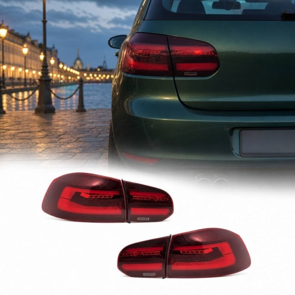 2 Feux arriere VW Golf 6 - fullLED dynamiques - look G8 - Rouge Cerise