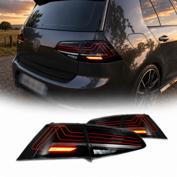 2 Feux arriere dynamiques VW Golf 7 - look laser - Noir fume