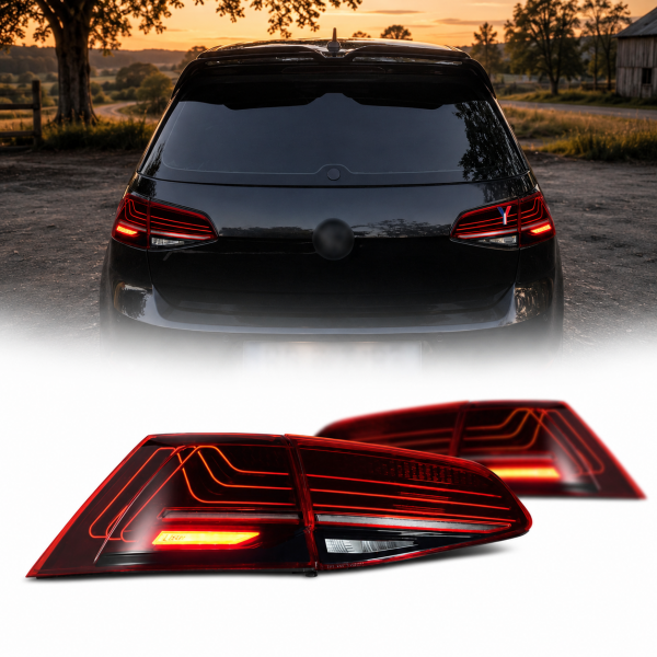 2 Feux arriere dynamiques VW Golf 7 - look laser - Rouge fume
