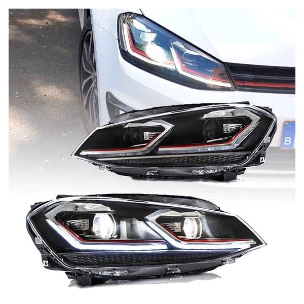 2 Phares avant VW Golf 7 12-17 - FullLED - look GTI - Noir - Dynamiques