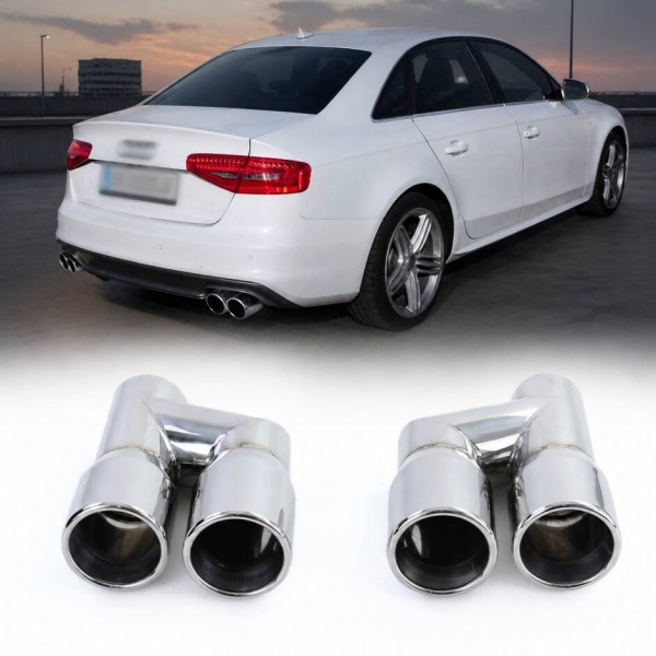 2 Embouts d’échappement double sortie inox 76 mm polis look Sport pour Audi A4 B8 / A5 B8 / A6 C7 / Q5 8R