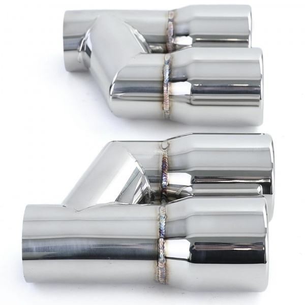2 Embouts d’échappement double sortie inox 76 mm polis look Sport pour Audi A4 B8 / A5 B8 / A6 C7 / Q5 8R