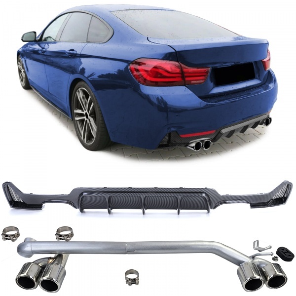 Diffuseur Echappement arriere BMW serie 4 F32 F33 F36 double sortie - Chrome Carbone
