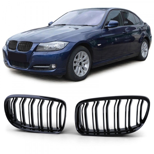 Grilles calandre BMW Serie 3 E90 E91 LCI 08-12 look M3 - Noir Brillant
