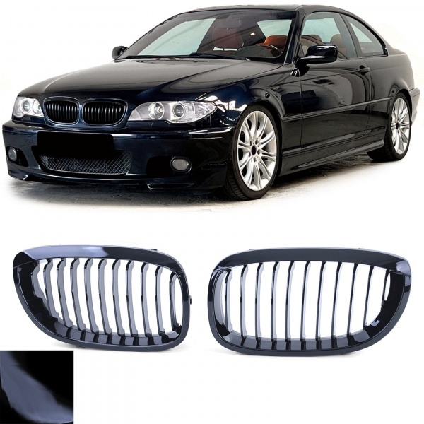 Grilles calandre BMW Serie 3 E46 coupe phase 2 03-06 - Noir Brillant