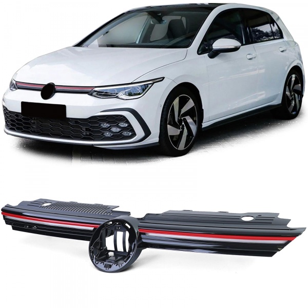 Grille calandre VW Golf 8 (VIII) 20-23 - look GTI avec LED - Noir brillant