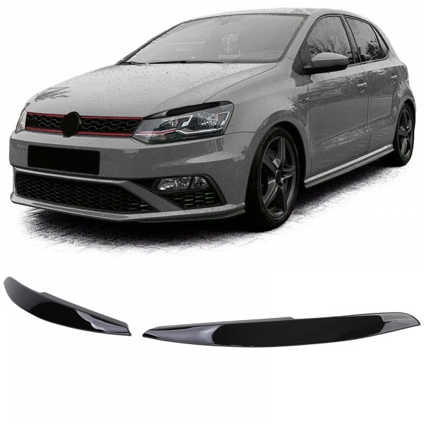 2 Paupieres de phares VW Polo 6R 6C 09-17 - noir brillant.