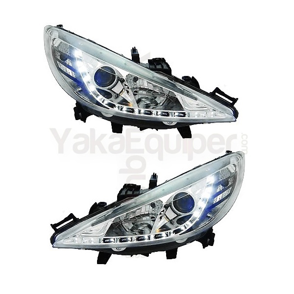 2 Phares avant Peugeot 207 Devil Eyes LED r87 - Chrome