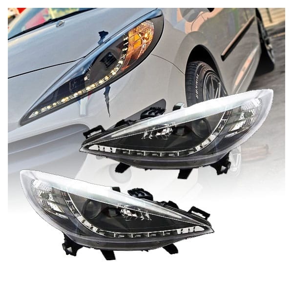 2 Phares avant Peugeot 207 Devil Eyes LED - Noir
