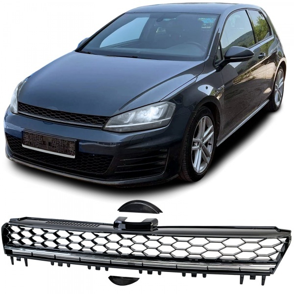 Grille calandre VW Golf 7 (VII) 12-17 - look GTD sans embleme - Noir brillant