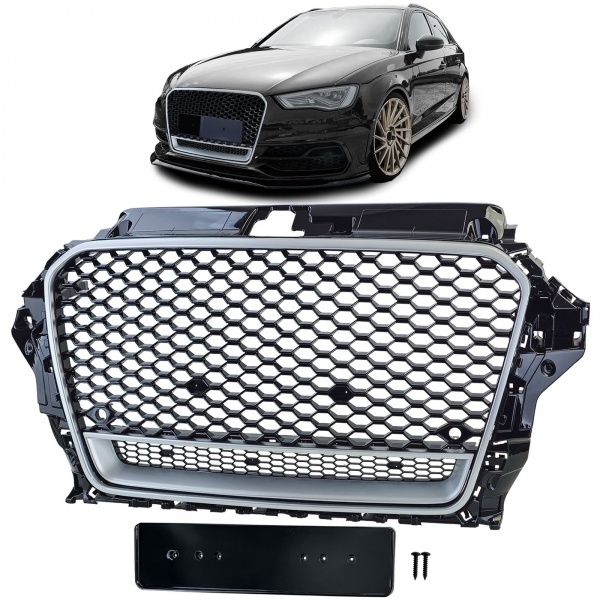 Grille calandre Audi A3 8V 12-16 - look RS3 quattro - Noir Gris - PDC