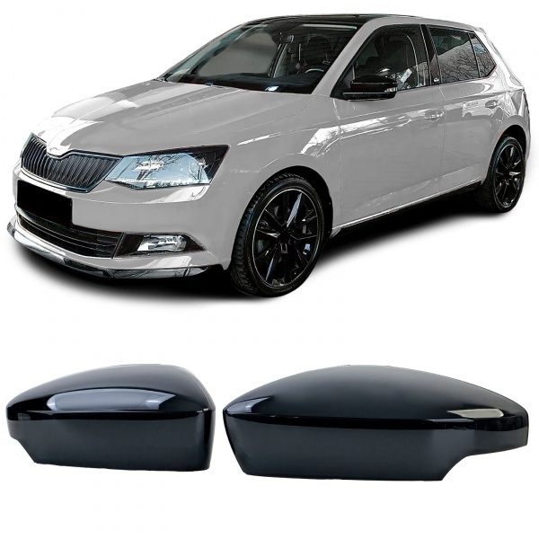 2 coques de retroviseur Skoda Fabia NJ 14-22 - Noir Brillant